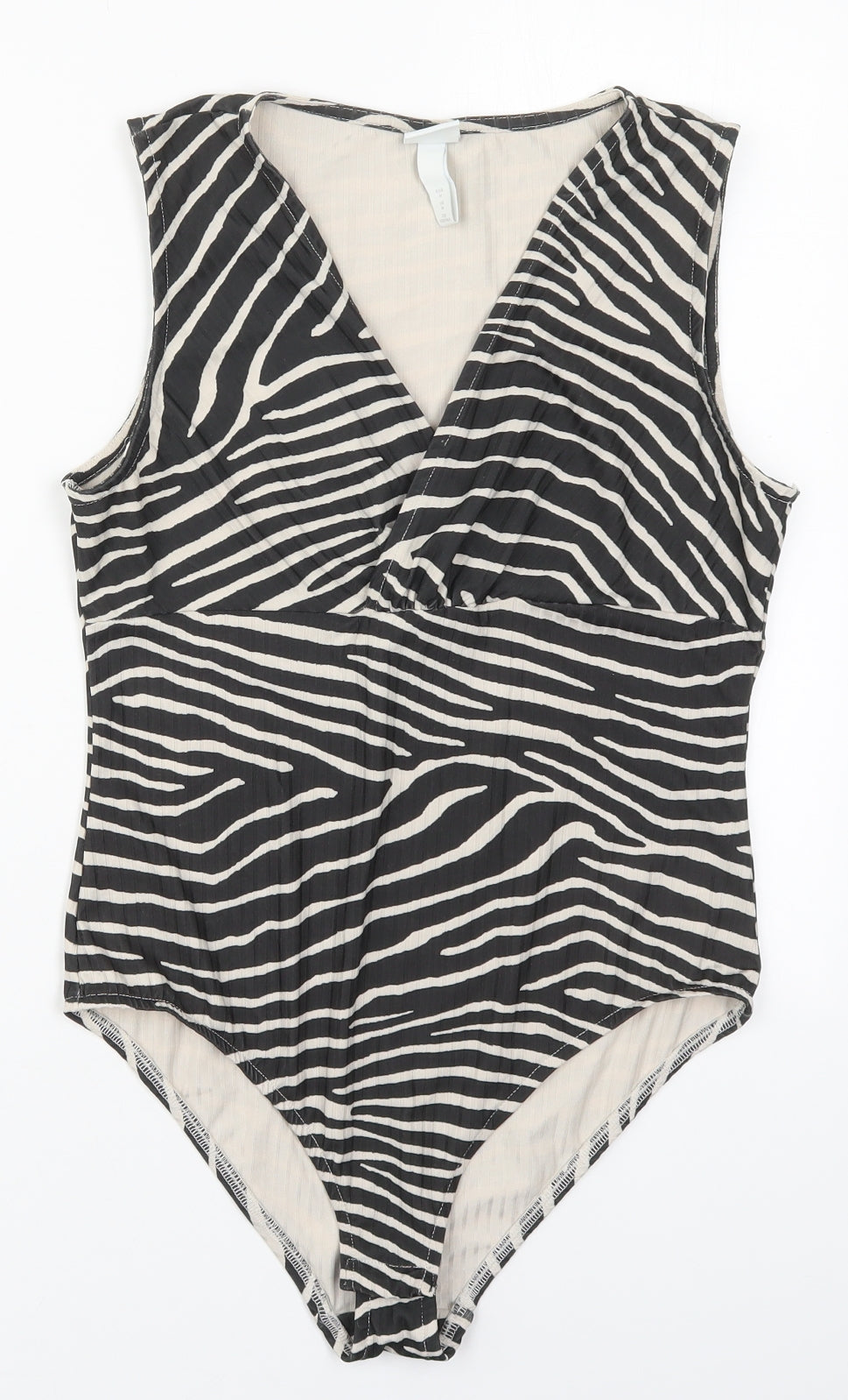 H&M Womens Grey Animal Print Polyester Bodysuit One-Piece Size M  Button