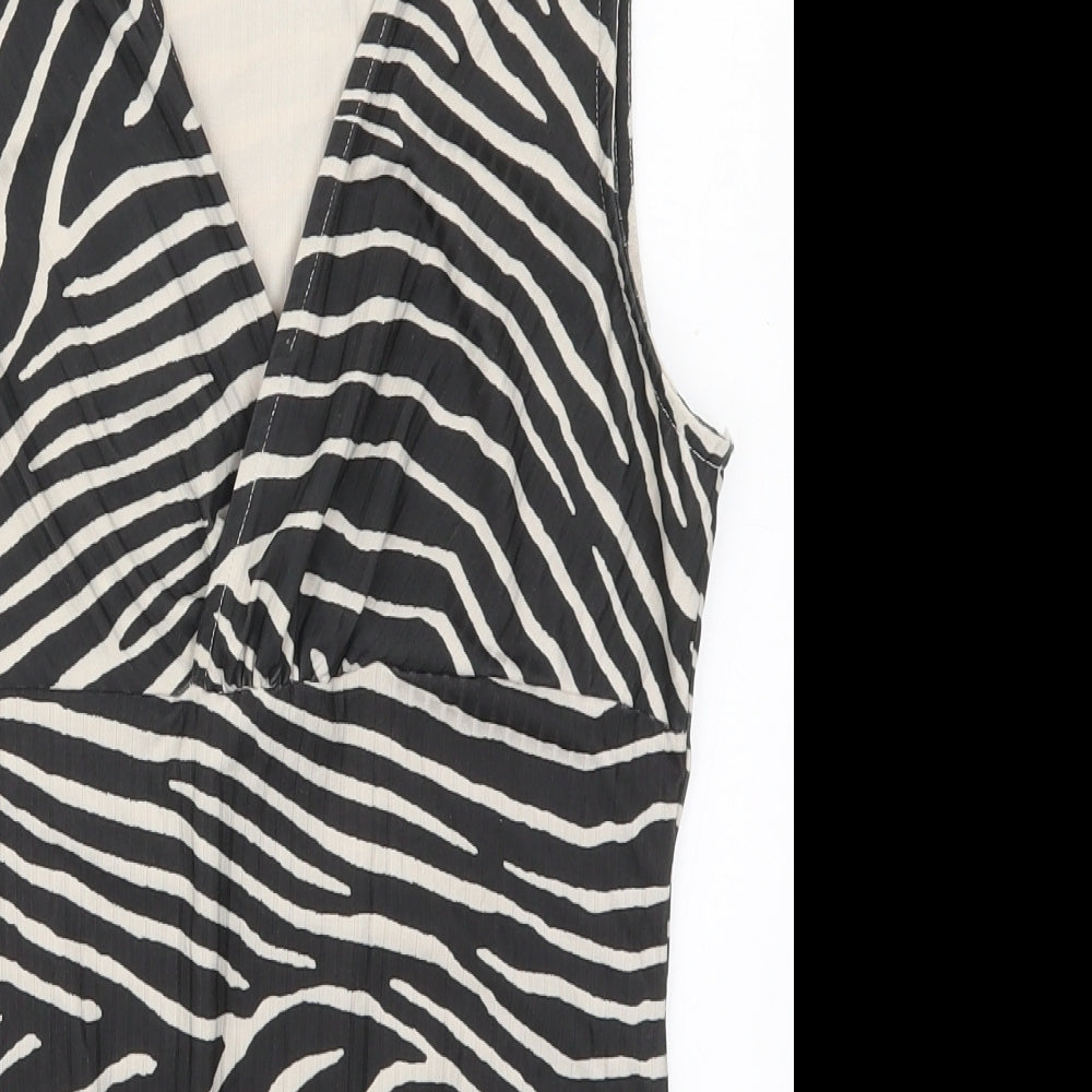 H&M Womens Grey Animal Print Polyester Bodysuit One-Piece Size M  Button