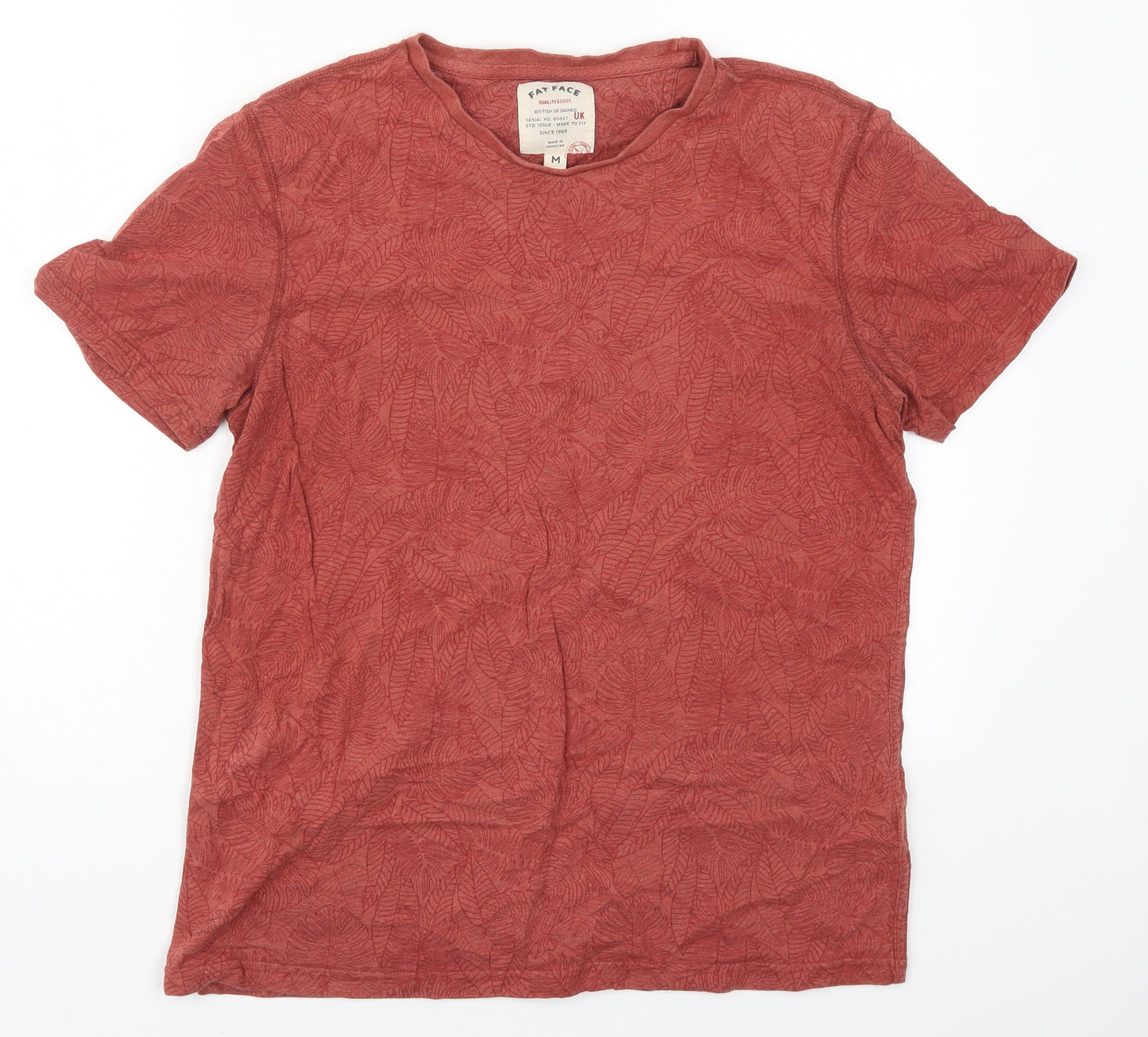 Fat Face Mens Red  Cotton  T-Shirt Size M Crew Neck  - Leaf Prints