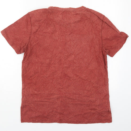 Fat Face Mens Red  Cotton  T-Shirt Size M Crew Neck  - Leaf Prints
