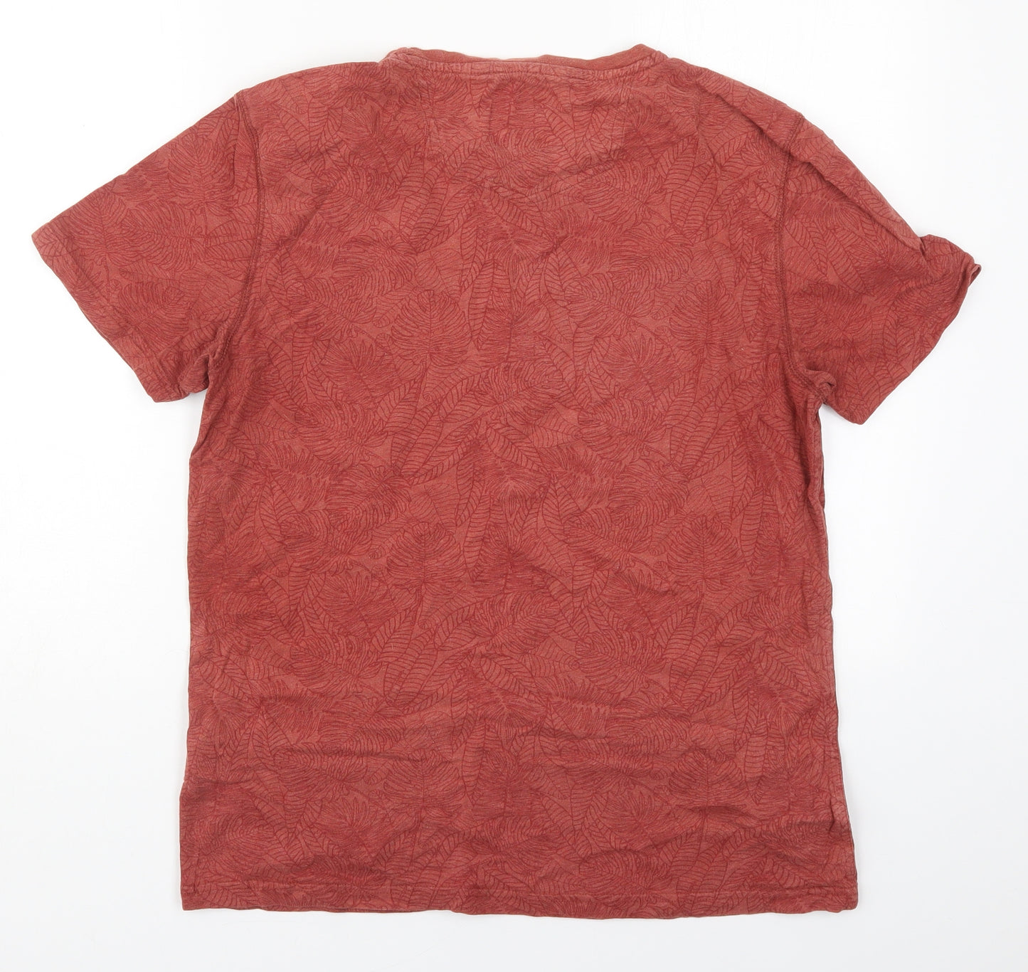 Fat Face Mens Red  Cotton  T-Shirt Size M Crew Neck  - Leaf Prints