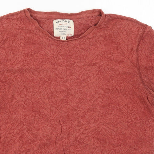 Fat Face Mens Red  Cotton  T-Shirt Size M Crew Neck  - Leaf Prints