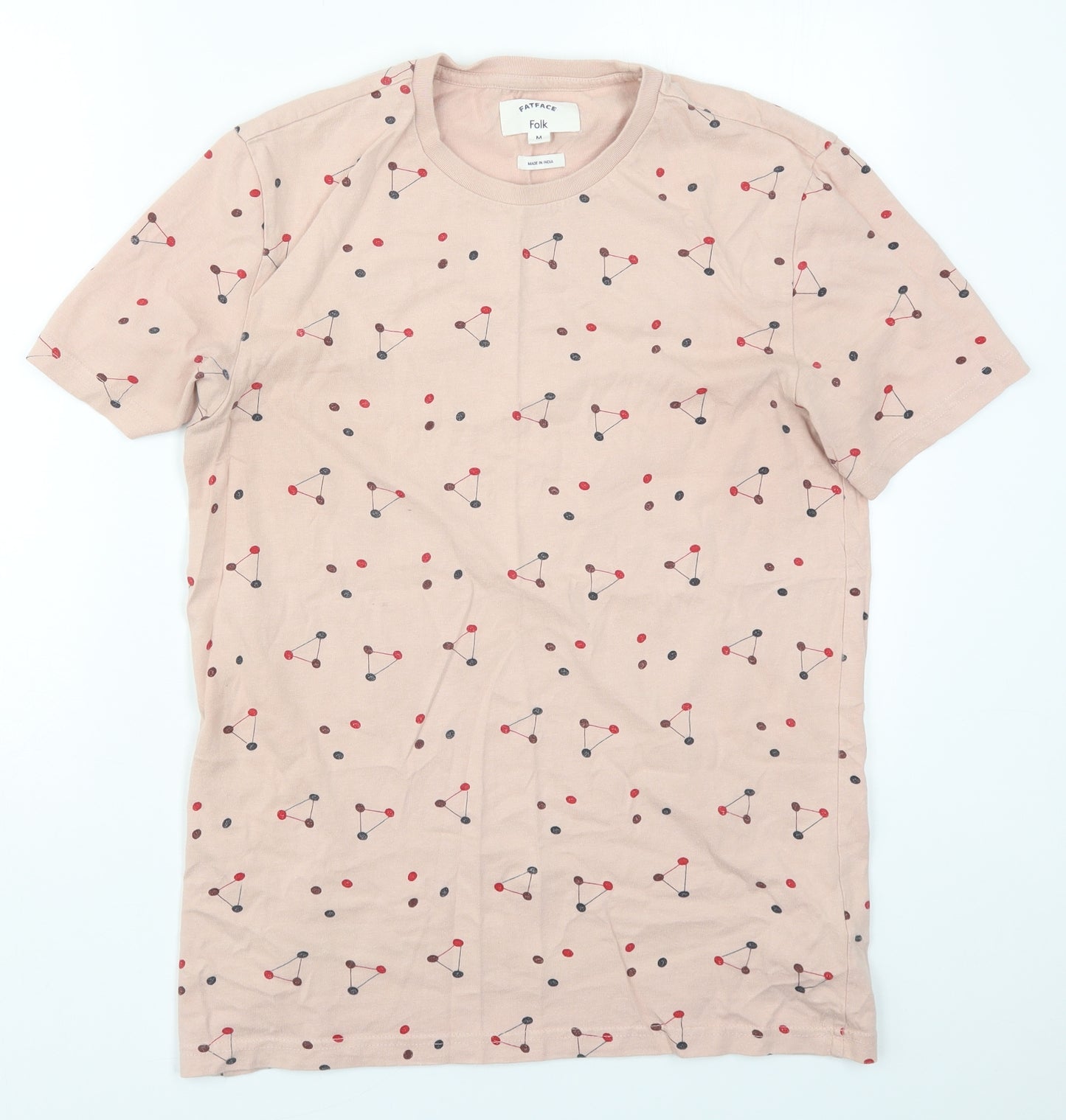 Fat Face Mens Pink Geometric Cotton  T-Shirt Size M Crew Neck