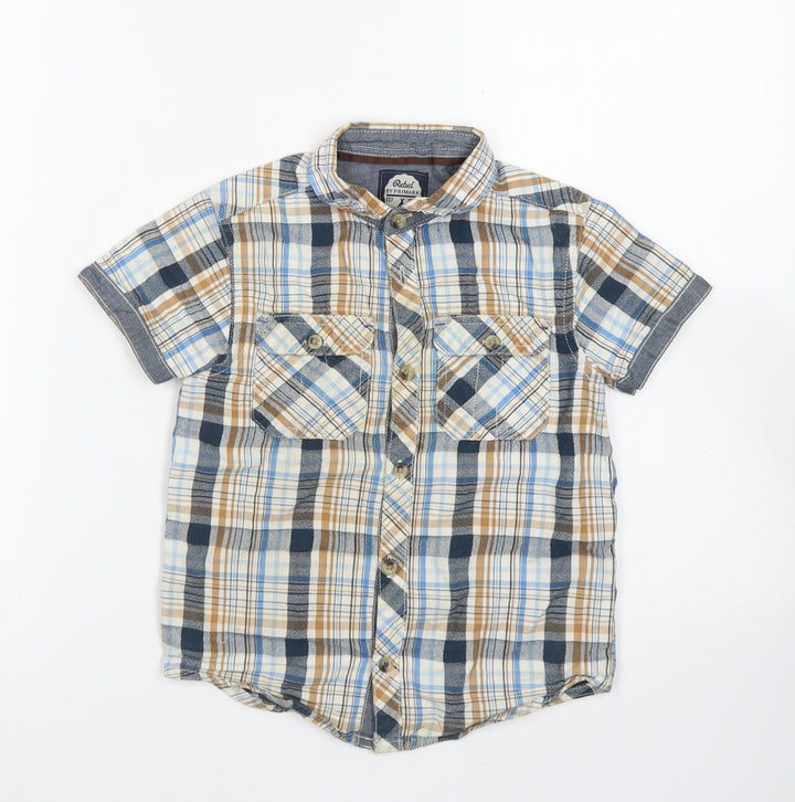 Rebel Boys Blue Plaid Cotton Basic Button-Up Size 5-6 Years Collared Button - Chest Pocket