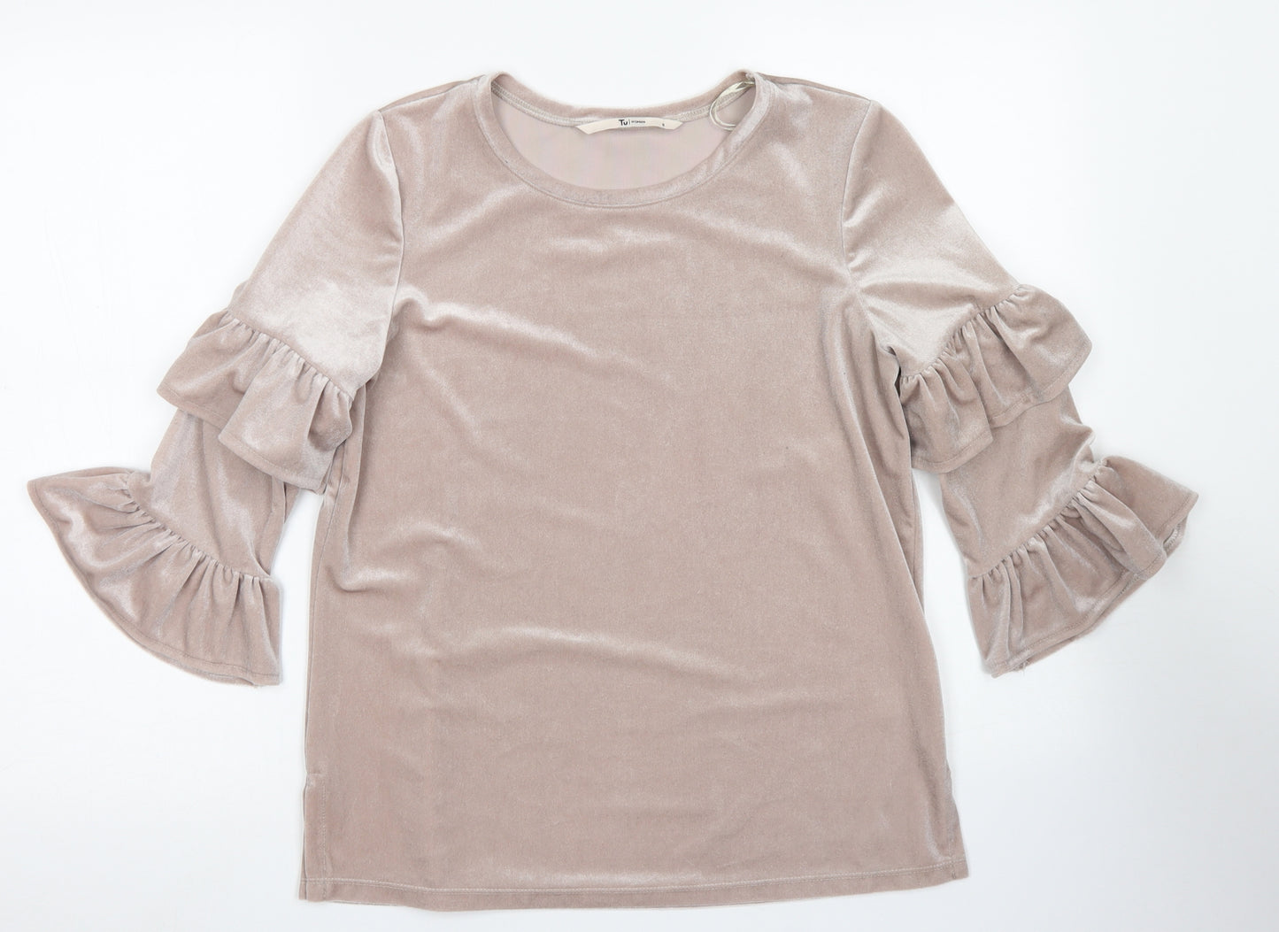 TU Womens Pink  Polyester Basic Blouse Size 8 Crew Neck