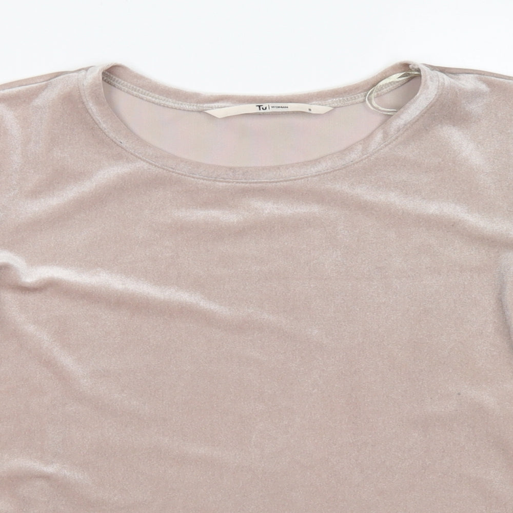 TU Womens Pink  Polyester Basic Blouse Size 8 Crew Neck