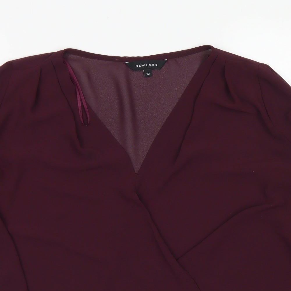 New Look Womens Purple  Polyester Basic Blouse Size 10 V-Neck