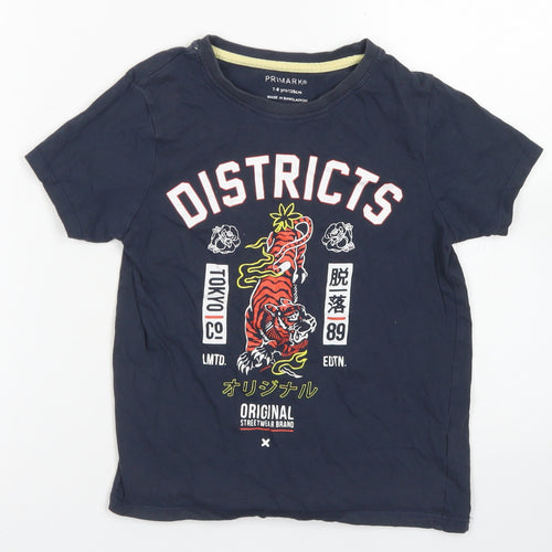 Primark Boys Blue  Cotton Basic T-Shirt Size 7-8 Years Crew Neck