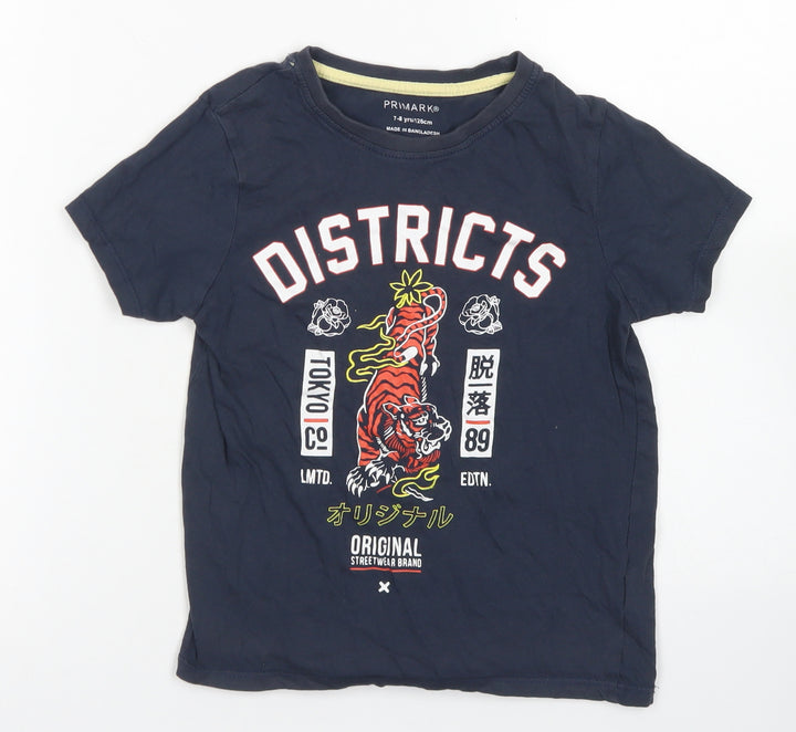 Primark Boys Blue  Cotton Basic T-Shirt Size 7-8 Years Crew Neck