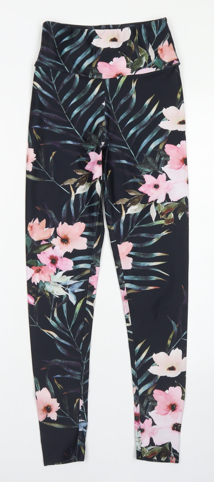 Kheper Womens Black Floral Polyester Compression Leggings Size 2XS  Regular