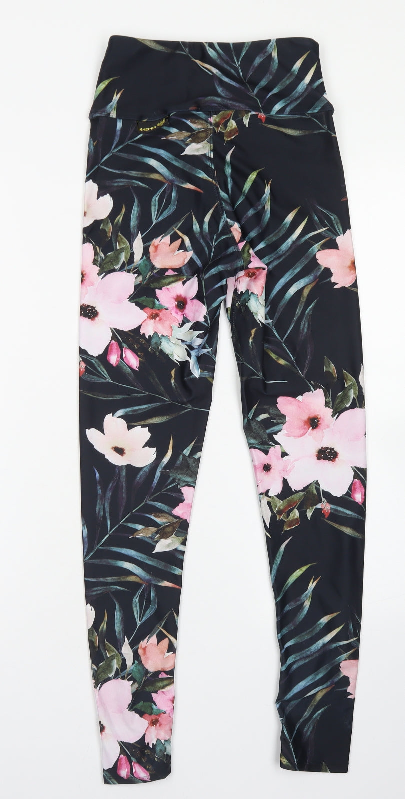 Kheper Womens Black Floral Polyester Compression Leggings Size 2XS  Regular