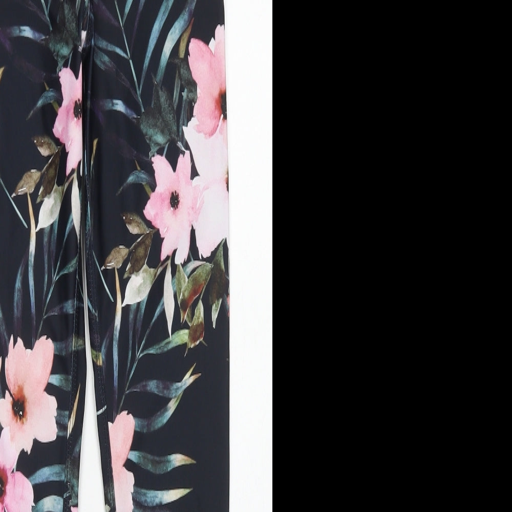 Kheper Womens Black Floral Polyester Compression Leggings Size 2XS  Regular