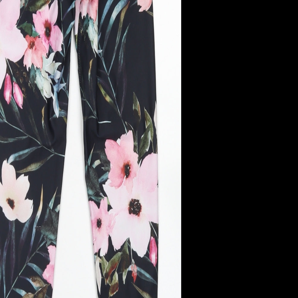 Kheper Womens Black Floral Polyester Compression Leggings Size 2XS  Regular