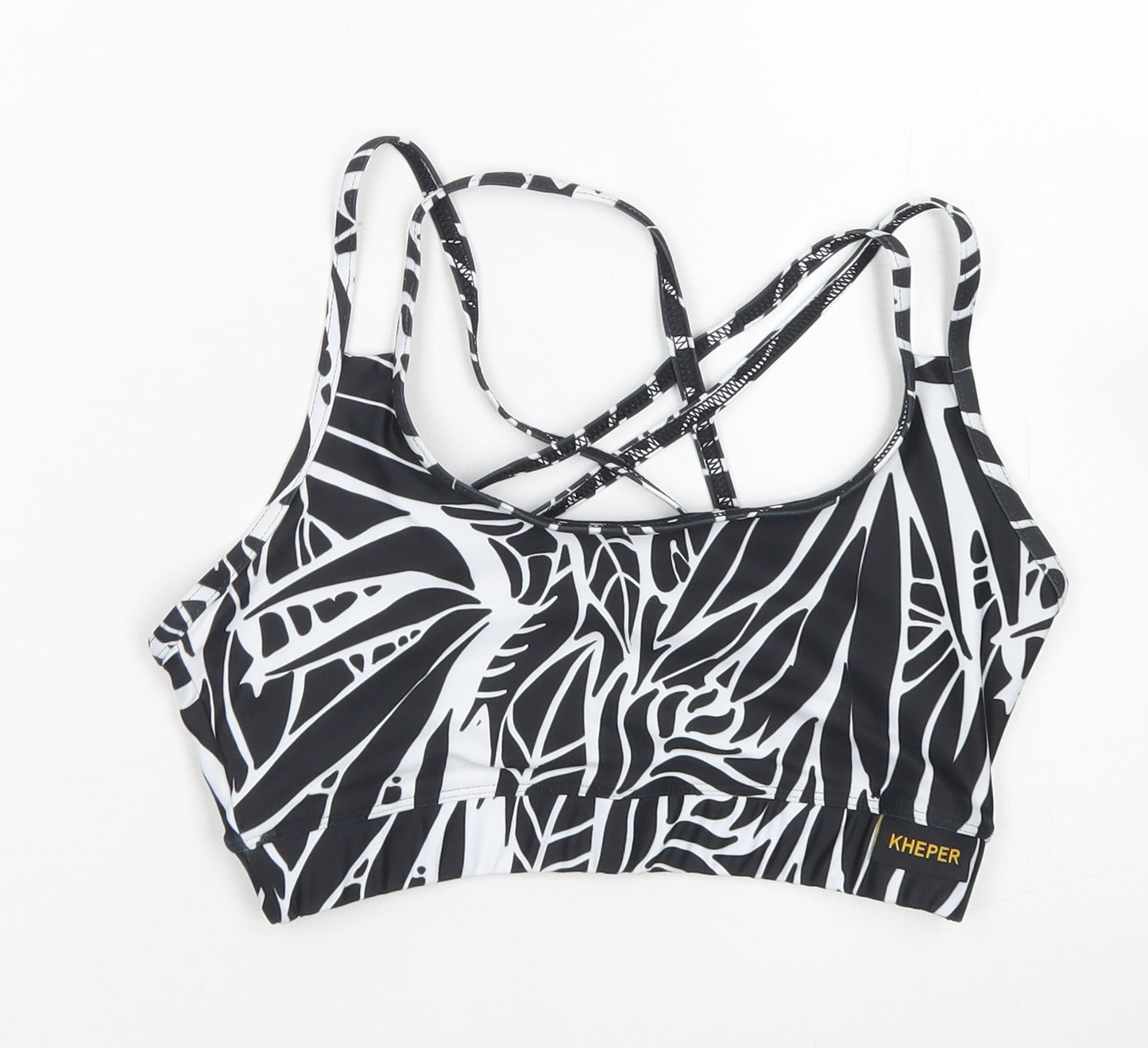 Kheper Womens Black Animal Print Polyester Cropped Tank Size 10 Round Neck