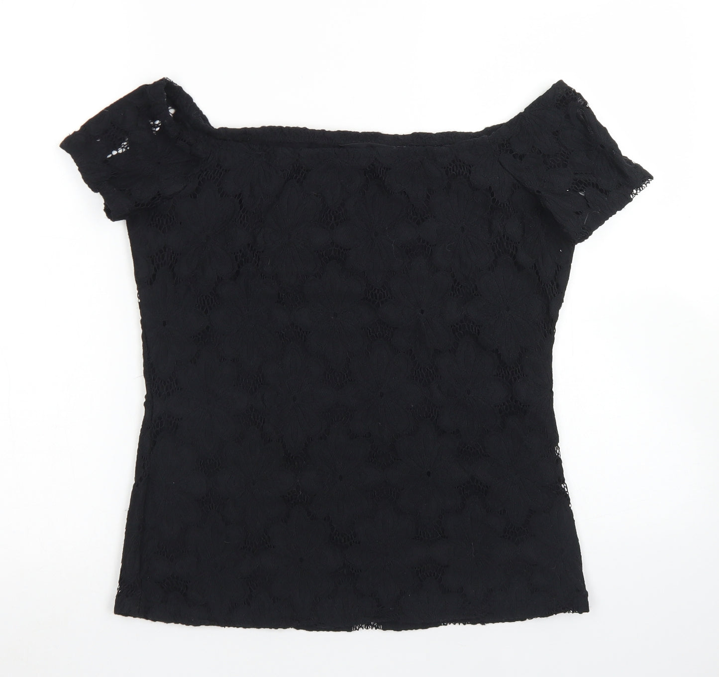 Dorothy Perkins Womens Black  Nylon Basic T-Shirt Size 12 Square Neck