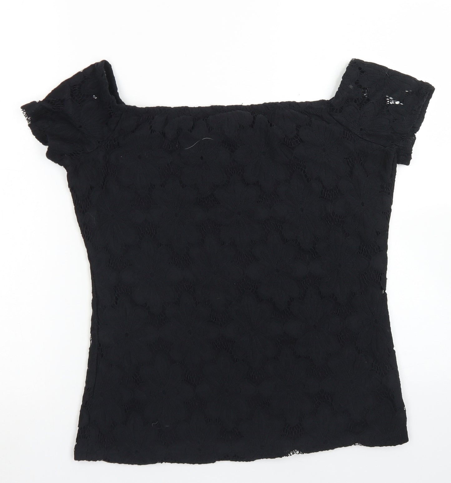 Dorothy Perkins Womens Black  Nylon Basic T-Shirt Size 12 Square Neck