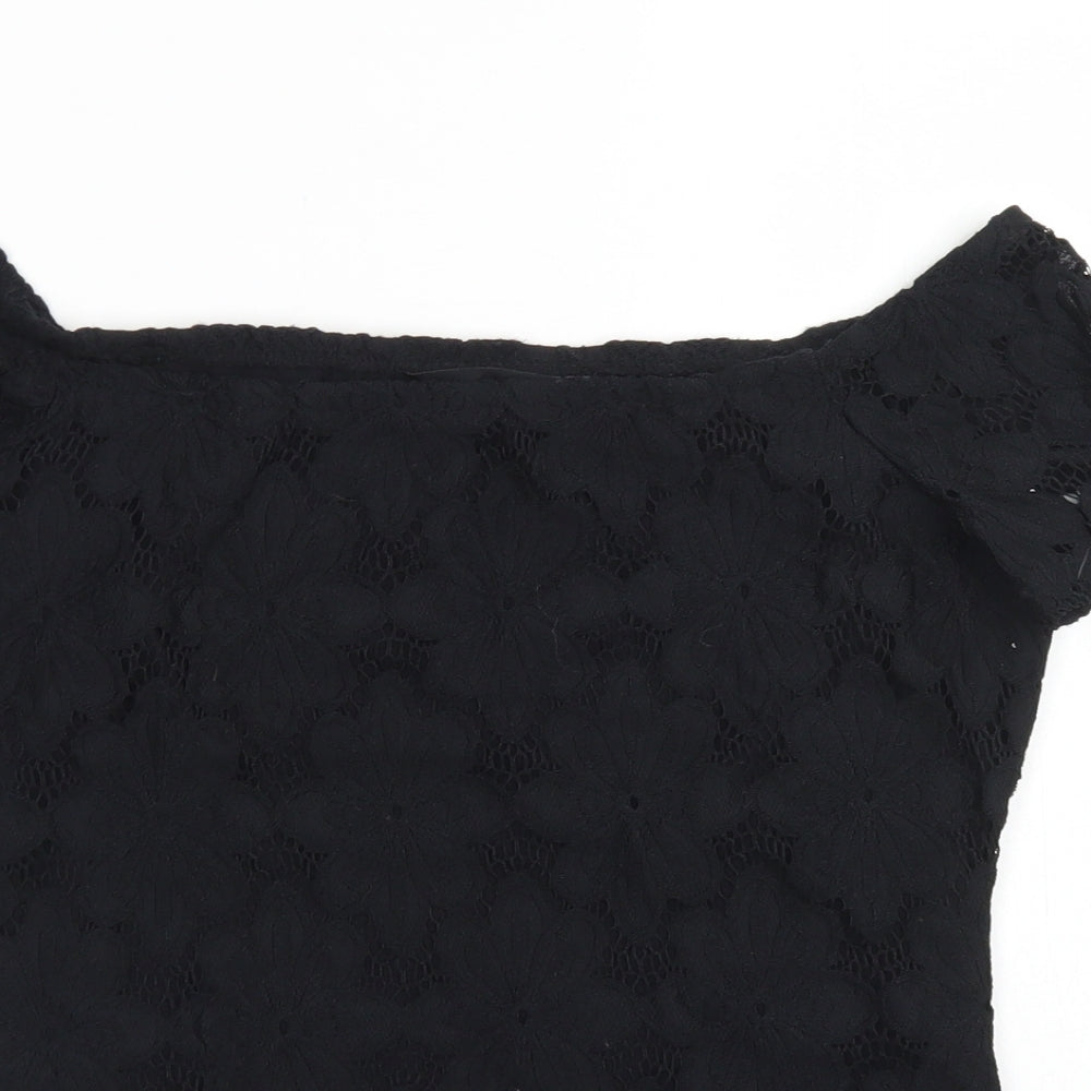 Dorothy Perkins Womens Black  Nylon Basic T-Shirt Size 12 Square Neck