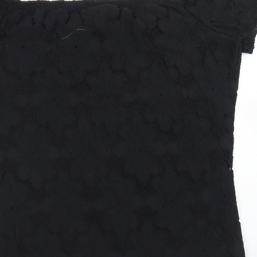 Dorothy Perkins Womens Black  Nylon Basic T-Shirt Size 12 Square Neck
