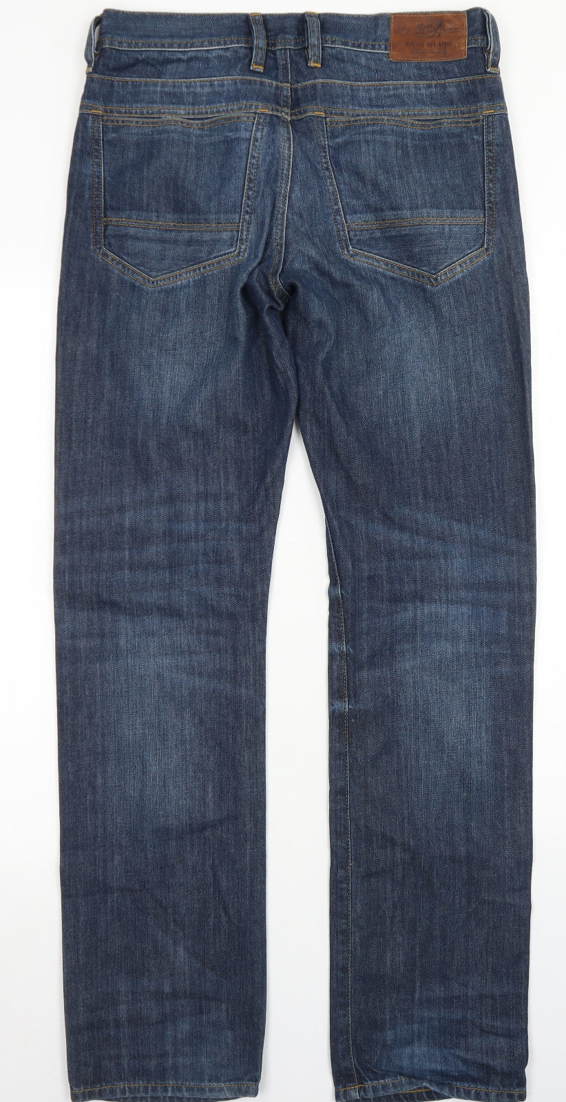 River Island Mens Blue  Cotton Straight Jeans Size 28 in L32 in Regular Button