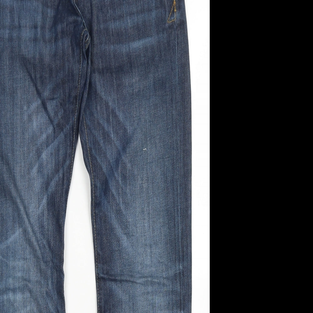 River Island Mens Blue  Cotton Straight Jeans Size 28 in L32 in Regular Button