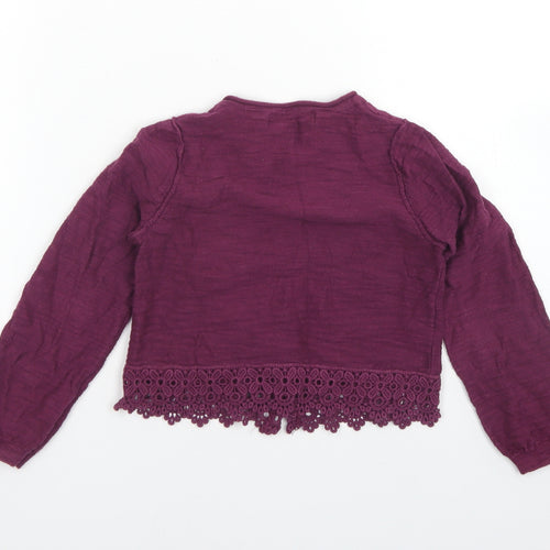 George Girls Purple Crew Neck  Cotton Cardigan Jumper Size 5 Years  Button - Lace trim