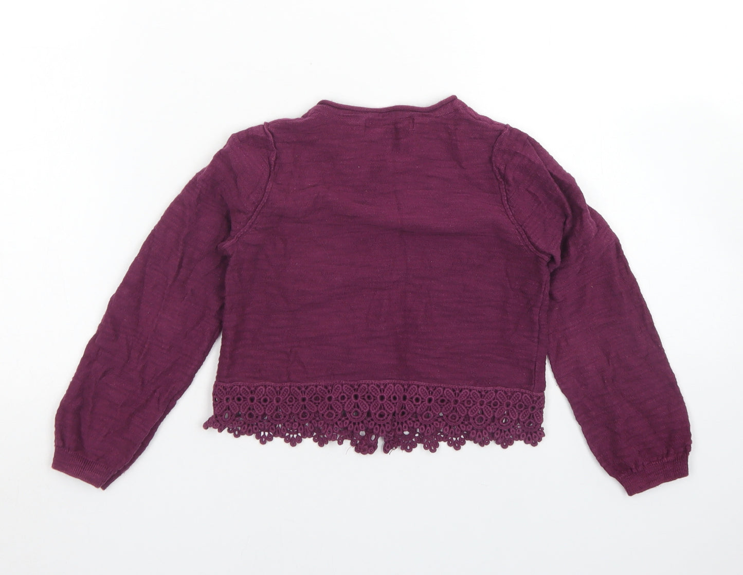 George Girls Purple Crew Neck  Cotton Cardigan Jumper Size 5 Years  Button - Lace trim
