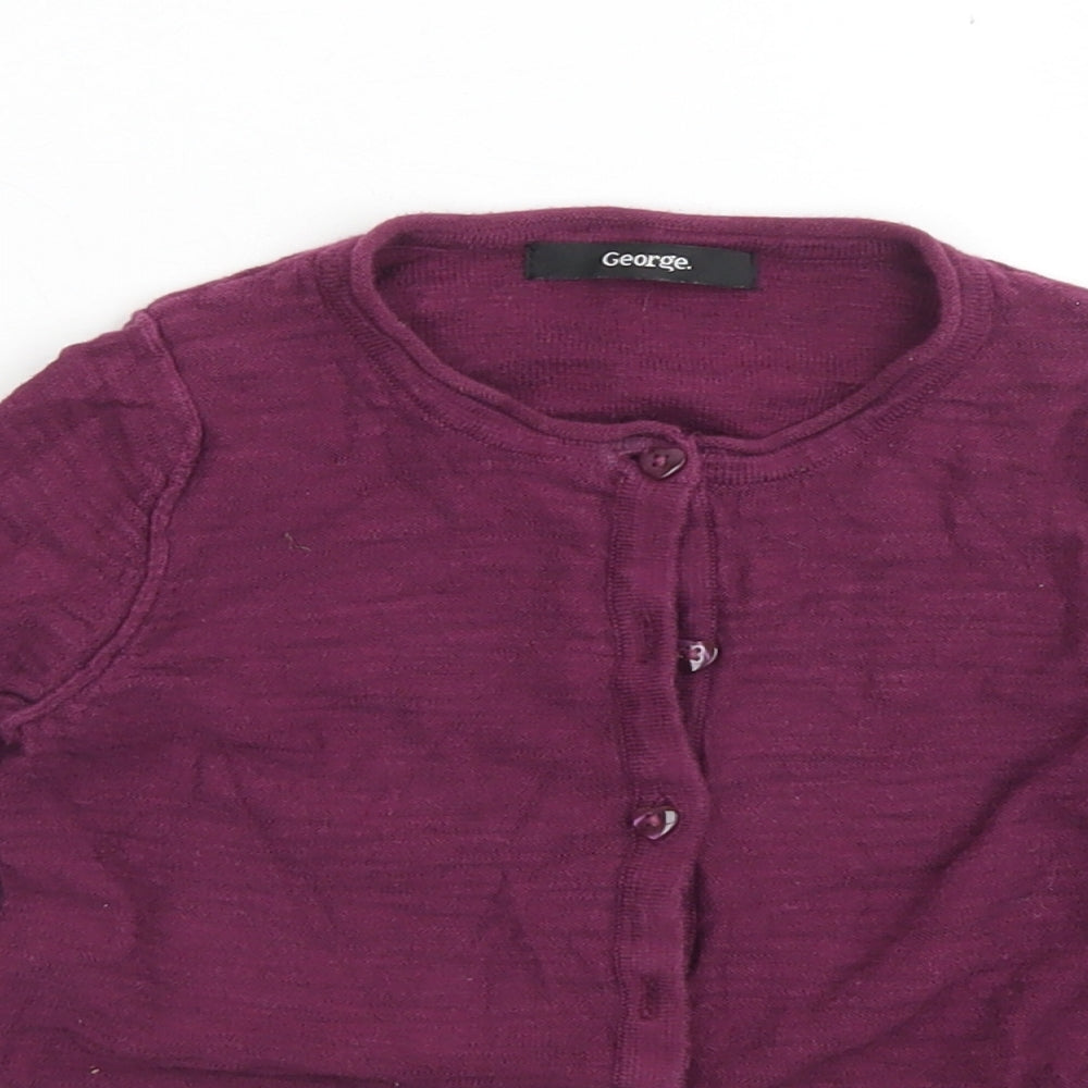 George Girls Purple Crew Neck  Cotton Cardigan Jumper Size 5 Years  Button - Lace trim