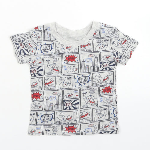 George Boys Grey  Cotton Basic T-Shirt Size 6-9 Months Crew Neck  - Comic Book