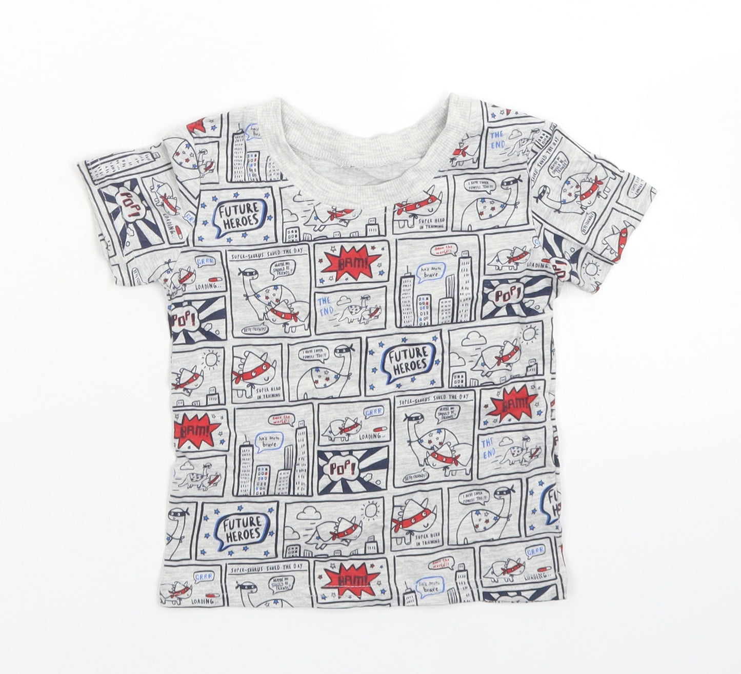 George Boys Grey  Cotton Basic T-Shirt Size 6-9 Months Crew Neck  - Comic Book
