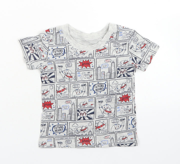 George Boys Grey Cotton Basic T-Shirt Size 6-9 Months Crew Neck - Comic Book