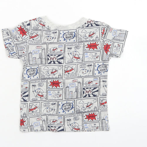 George Boys Grey  Cotton Basic T-Shirt Size 6-9 Months Crew Neck  - Comic Book
