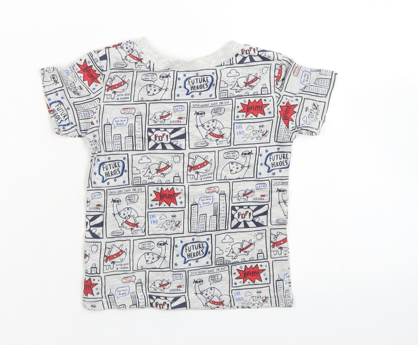 George Boys Grey  Cotton Basic T-Shirt Size 6-9 Months Crew Neck  - Comic Book