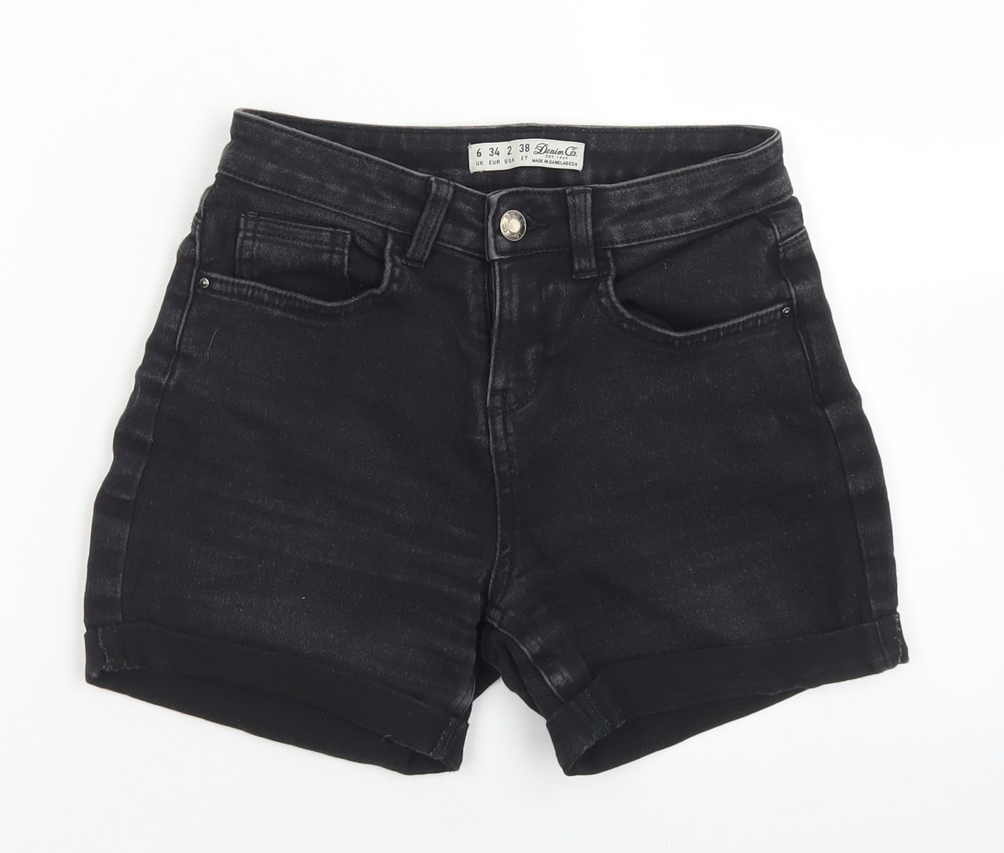 Denim Co Womens Black  Cotton Hot Pants Shorts Size 6 L4 in Regular Button