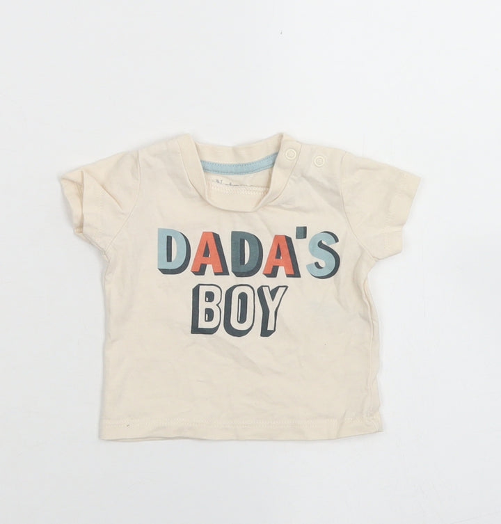 Nutmeg Boys Beige Cotton Basic T-Shirt Size Newborn Crew Neck Snap