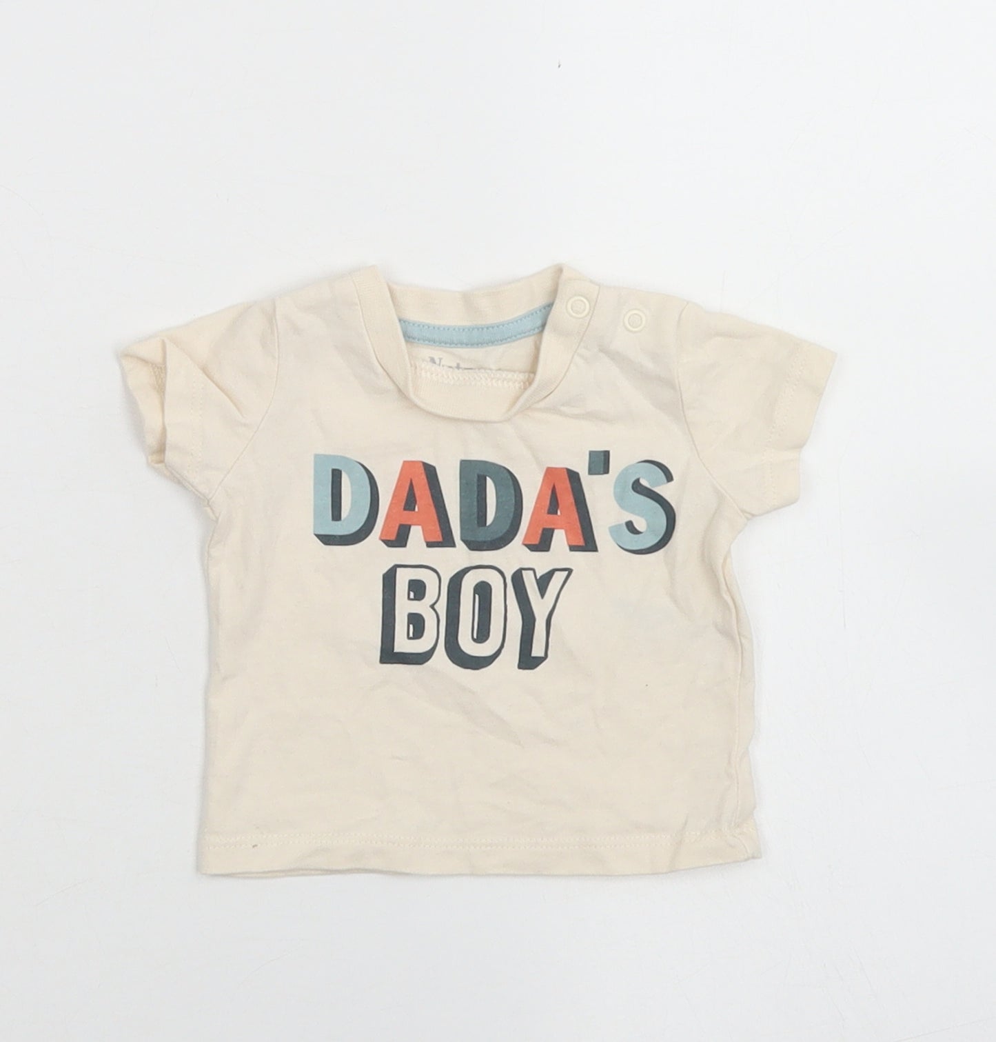 Nutmeg Boys Beige  Cotton Basic T-Shirt Size Newborn Crew Neck Snap