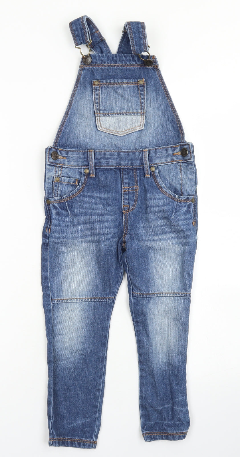 M&S Girls Blue  Cotton Dungaree One-Piece Size 3-4 Years  Button