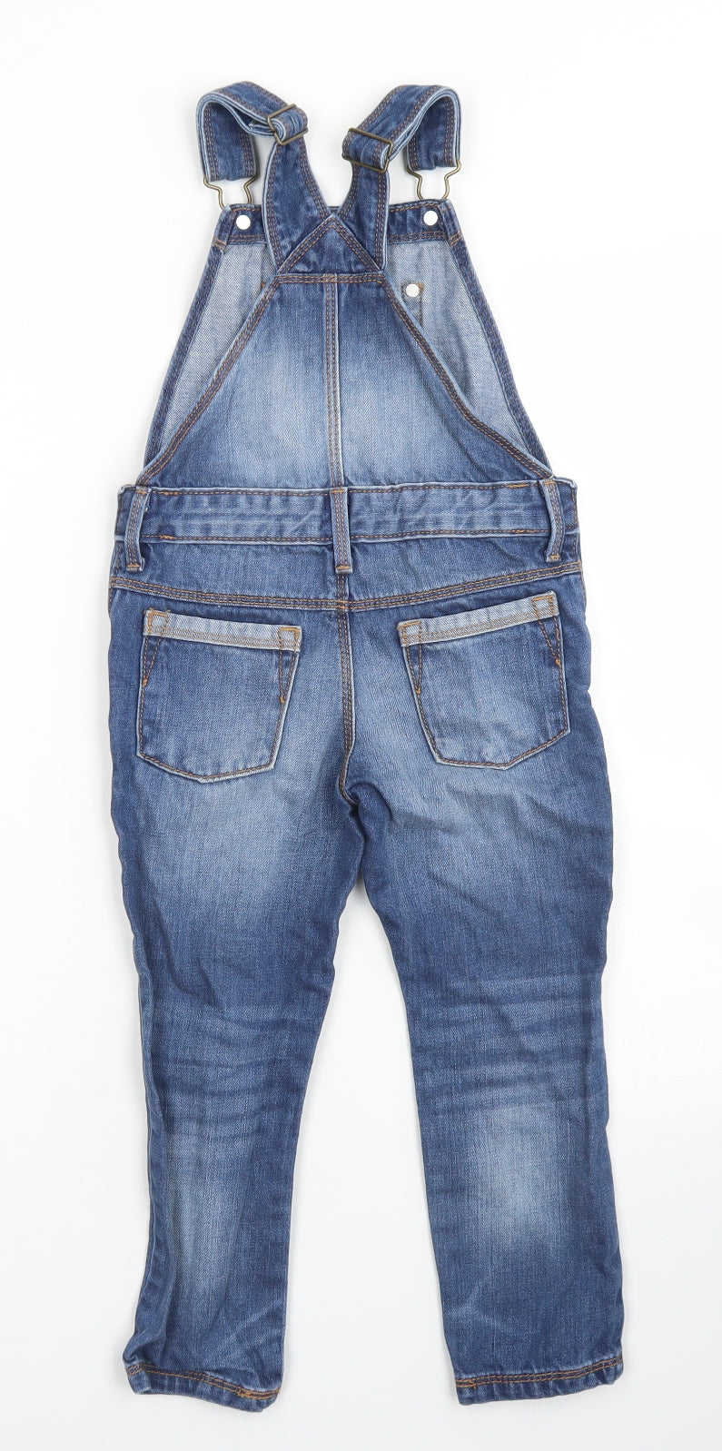 M&S Girls Blue  Cotton Dungaree One-Piece Size 3-4 Years  Button