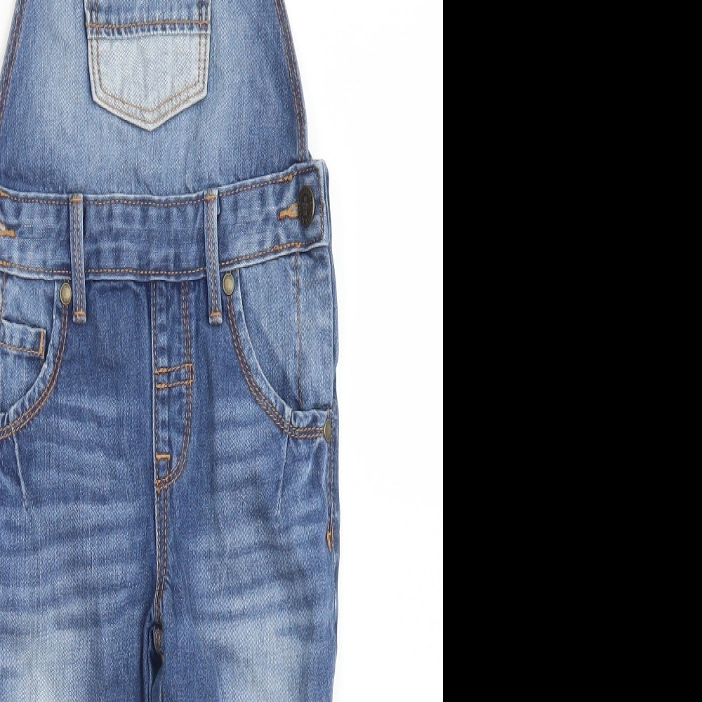 M&S Girls Blue  Cotton Dungaree One-Piece Size 3-4 Years  Button