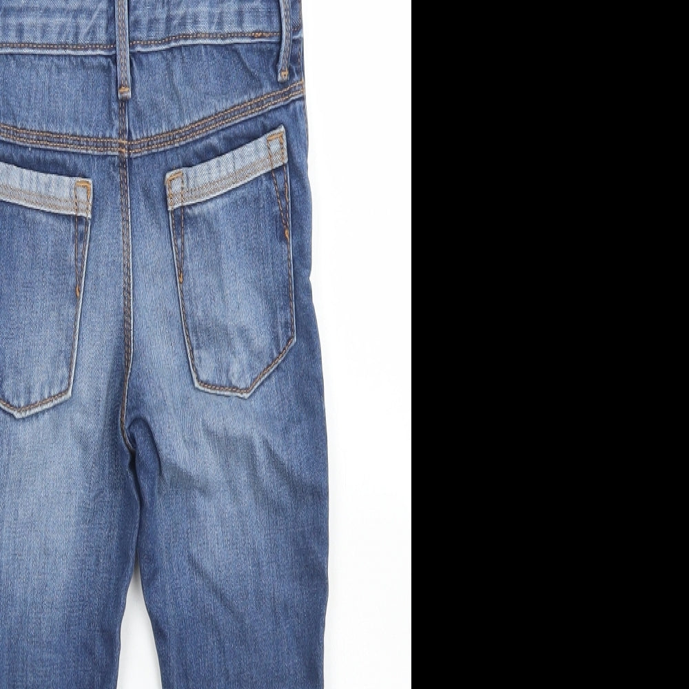 M&S Girls Blue  Cotton Dungaree One-Piece Size 3-4 Years  Button