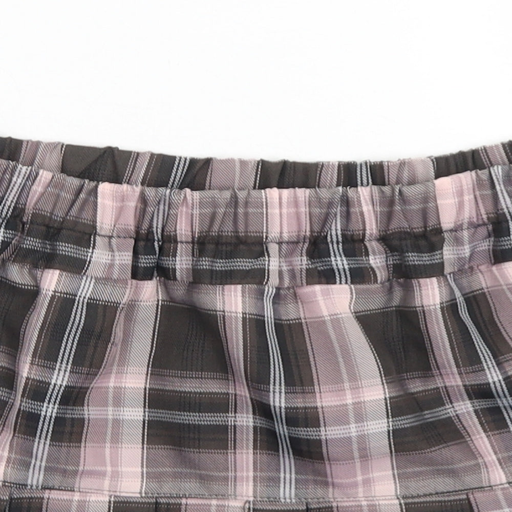 Preworn Womens Pink Plaid Polyester Mini Skirt Size S    - Lace hem