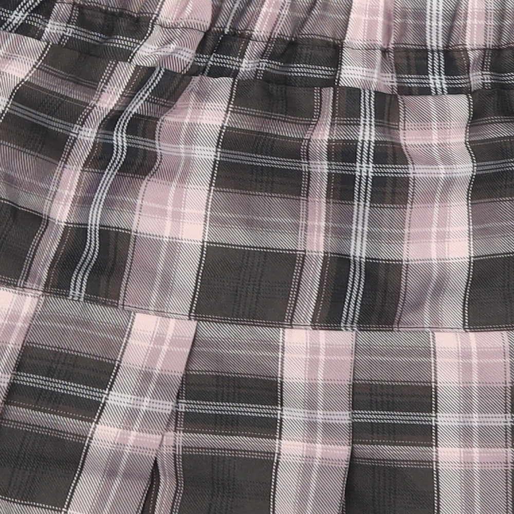 Preworn Womens Pink Plaid Polyester Mini Skirt Size S    - Lace hem