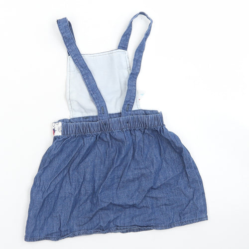 So Cute Girls Blue  Cotton Pinafore/Dungaree Dress  Size 12-18 Months  Square Neck Button - Ladybird Belt