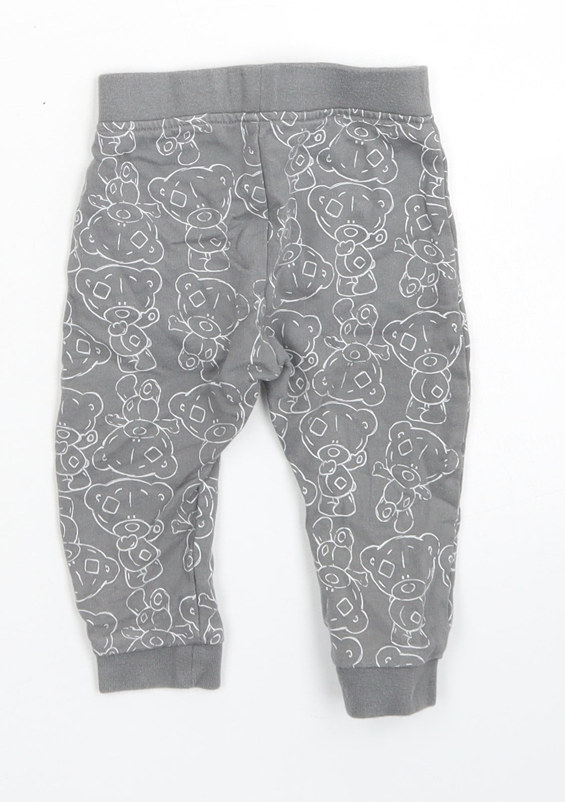 George Girls Grey  Cotton Jogger Trousers Size 6-9 Months  Drawstring - Tatty Teddy