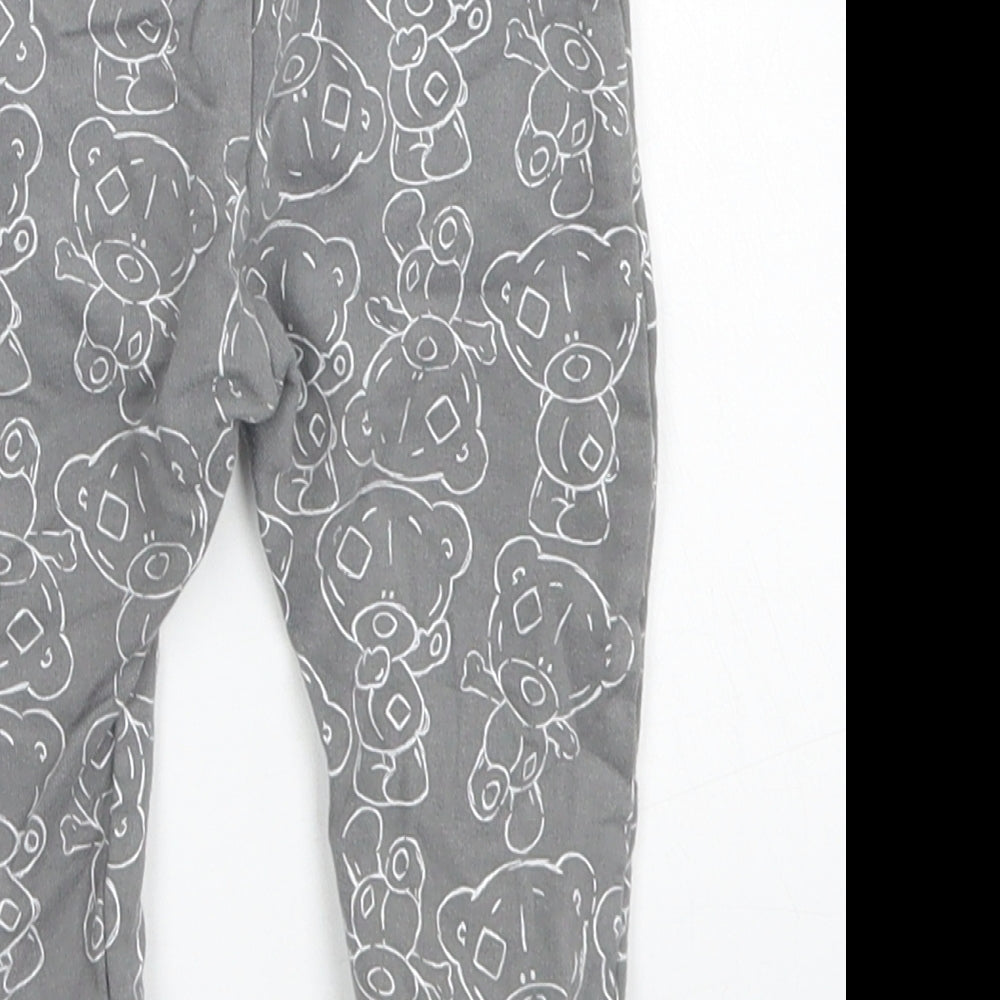 George Girls Grey  Cotton Jogger Trousers Size 6-9 Months  Drawstring - Tatty Teddy