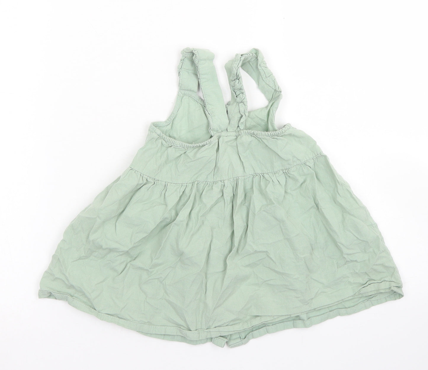 H&M Girls Green  Cotton Tank Dress  Size 12-18 Months  Sweetheart Button
