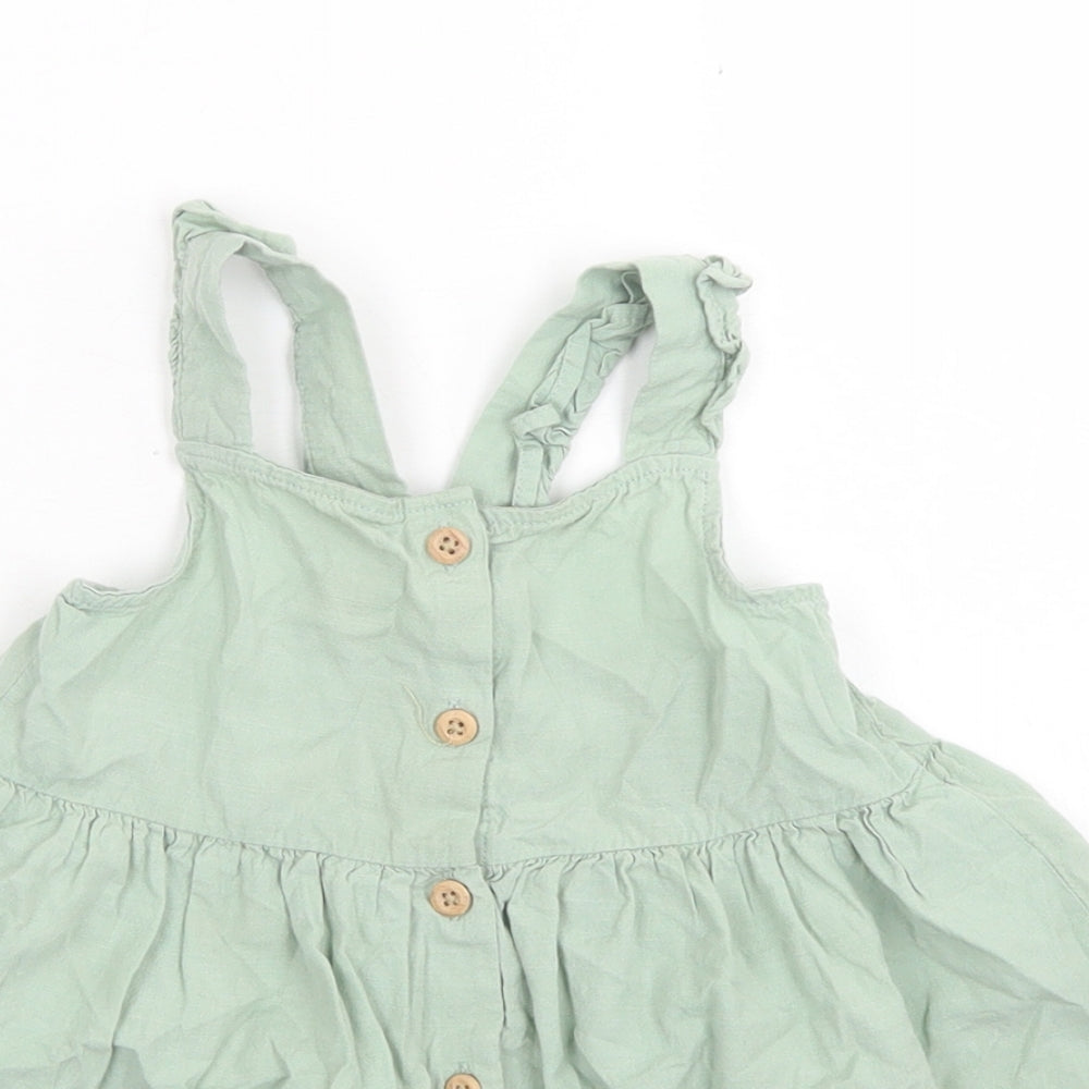 H&M Girls Green  Cotton Tank Dress  Size 12-18 Months  Sweetheart Button
