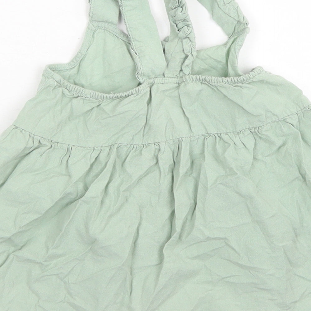 H&M Girls Green  Cotton Tank Dress  Size 12-18 Months  Sweetheart Button