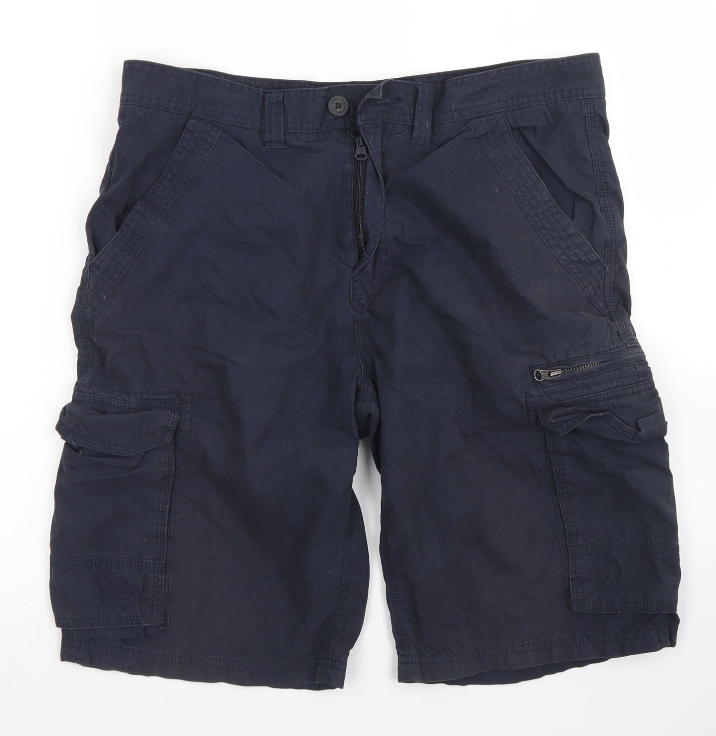 ACW85 Mens Blue  Cotton Cargo Shorts Size 34 in L10 in Regular Button