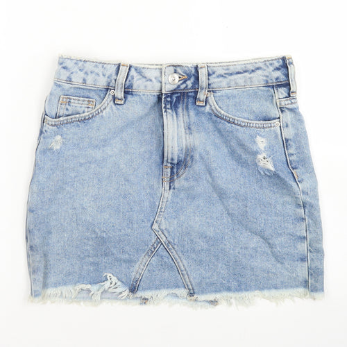 Divided Womens Blue  Cotton A-Line Skirt Size 8   Button