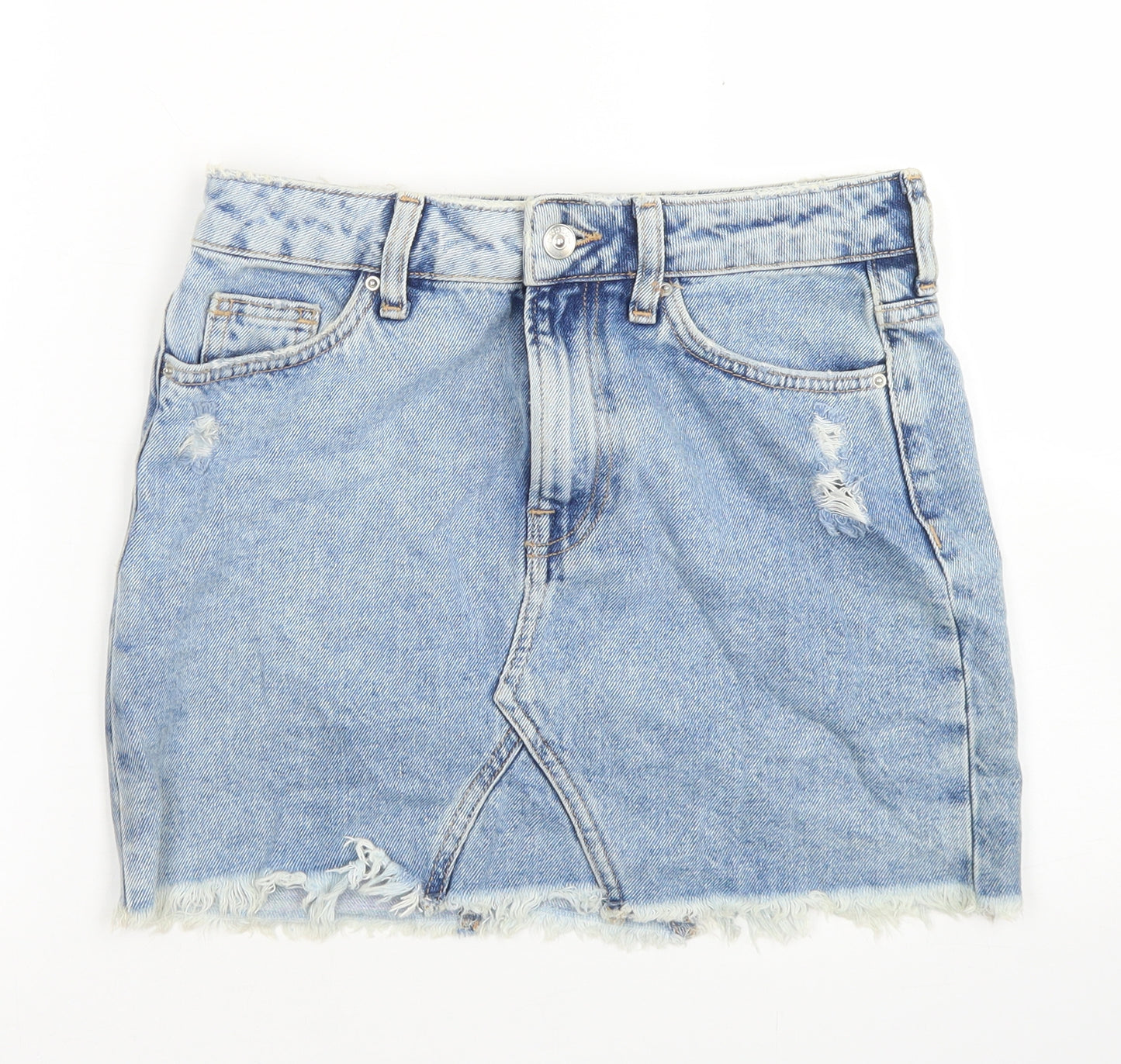 Divided Womens Blue  Cotton A-Line Skirt Size 8   Button